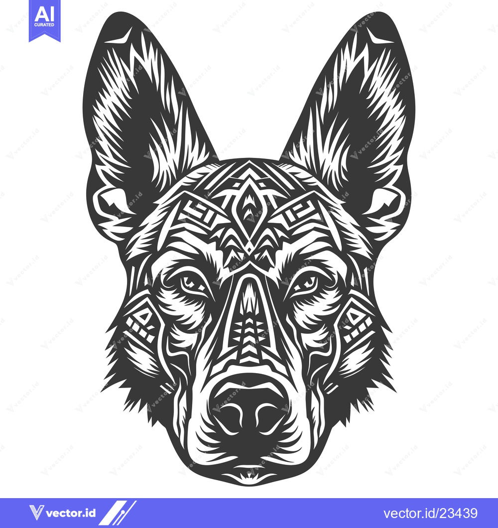 Premium Vector dari Black and White Geometric German Shepherd Dog Head Illustration
