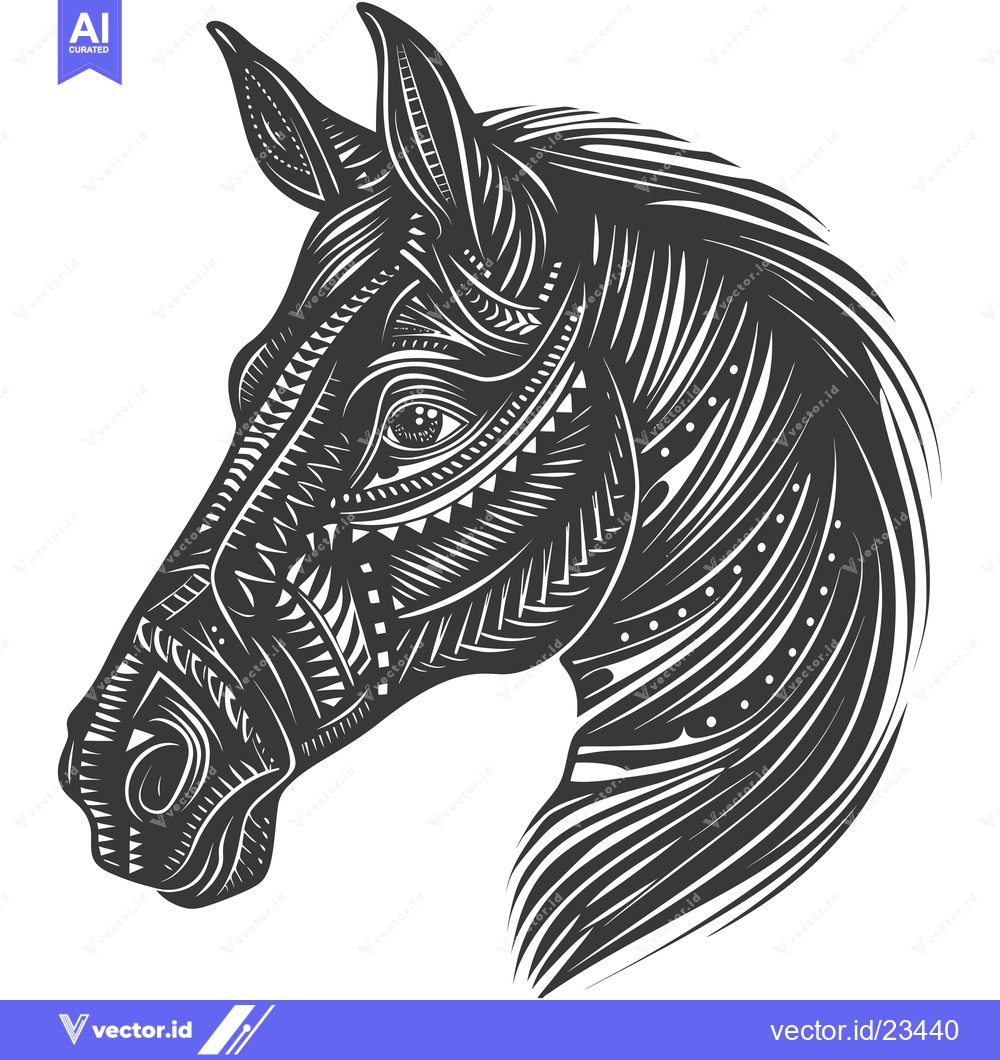 Premium Vector dari Black and White Geometric Horse Head Illustration