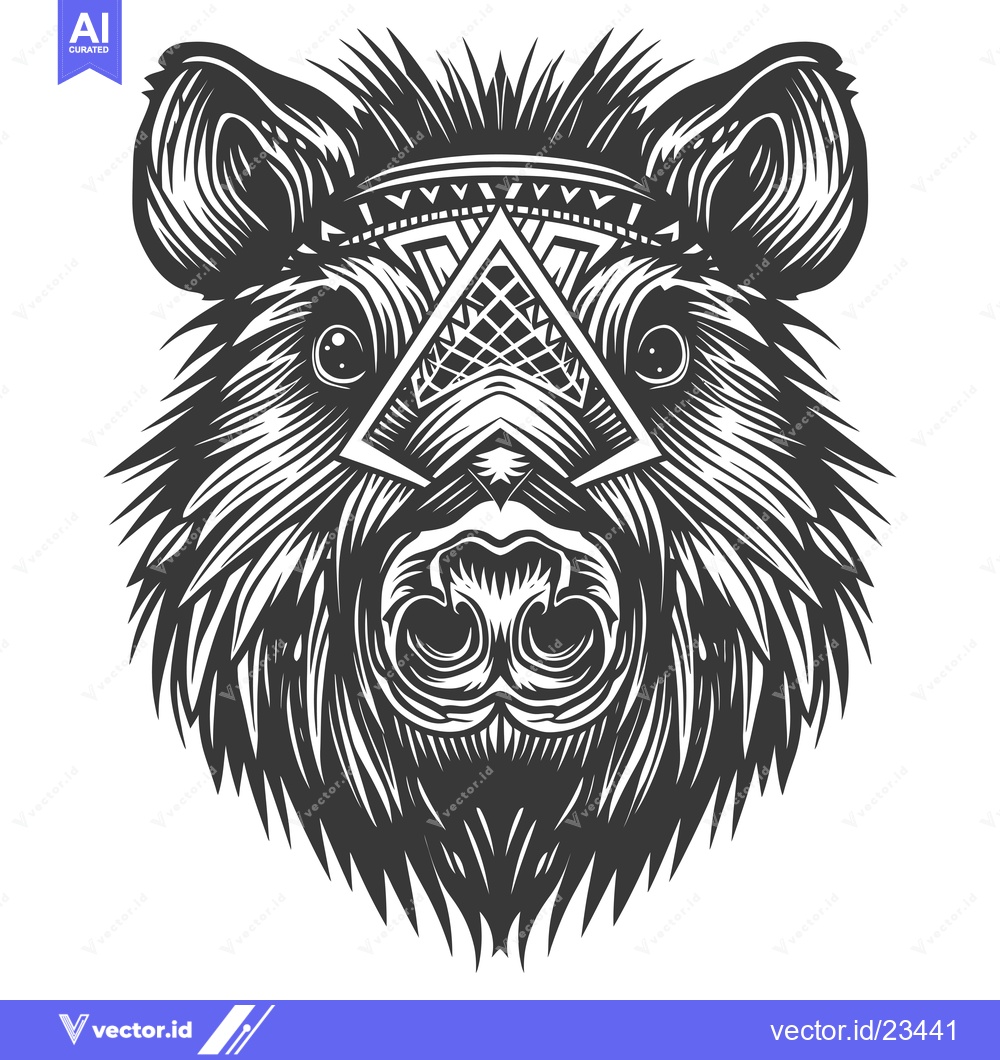 Premium Vector dari Black and White Geometric Illustration of a Bear's Head