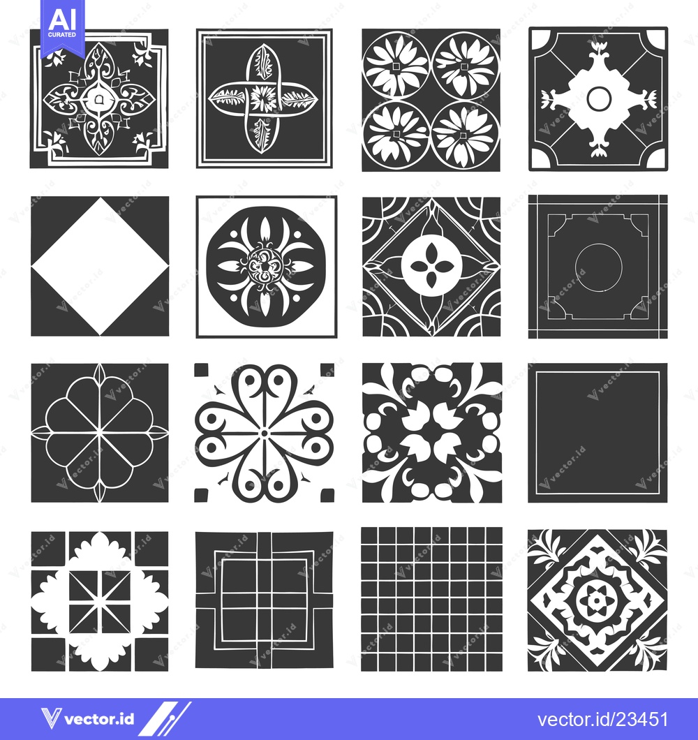 Premium Vector of Black and White Geometric Tile Pattern Designs