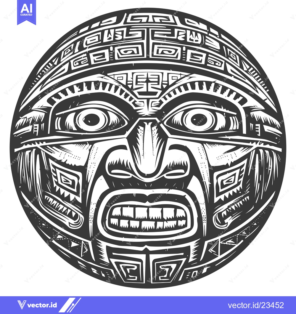 Premium Vector dari Black and White Geometric Tribal Mask with Fangs and Eyes