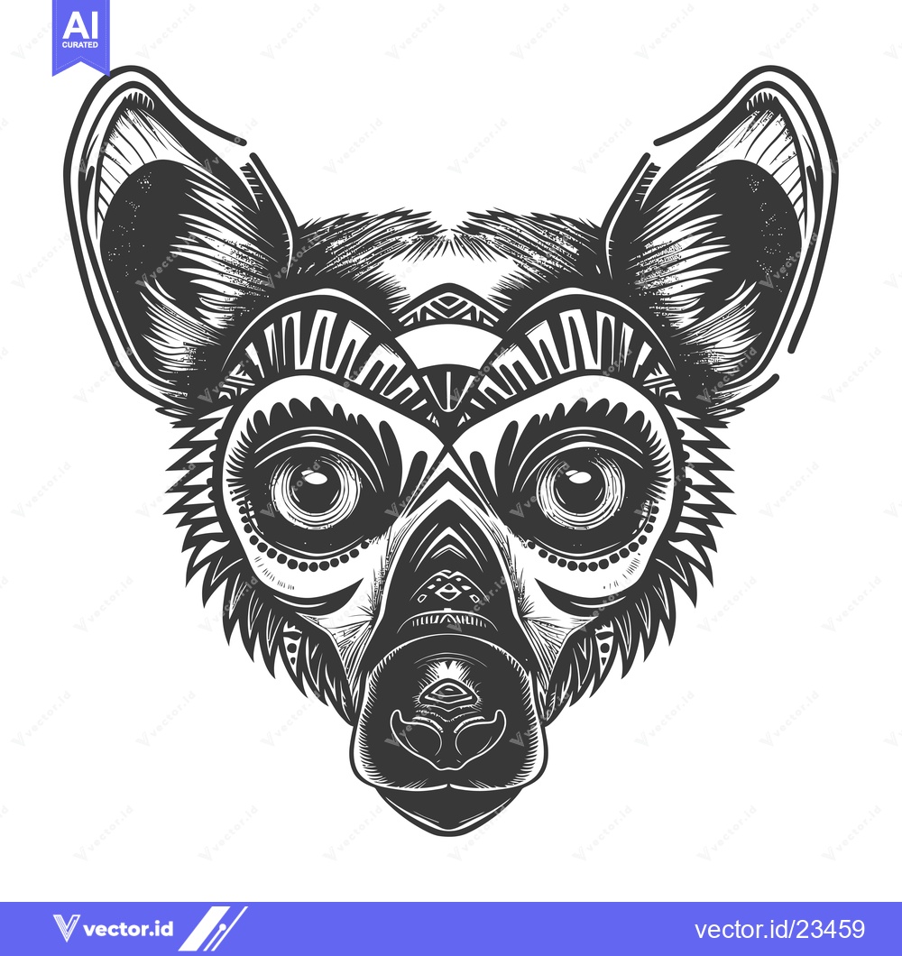 Premium Vector of Black and White Graphic Illustration of an African Wild Dog's Head