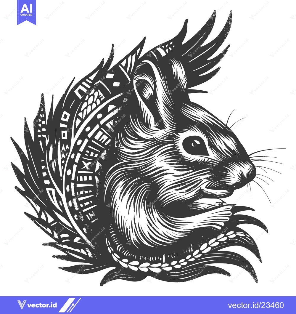 Premium Vector of Black and White Graphic Illustration of a Squirrel with Detailed Patte