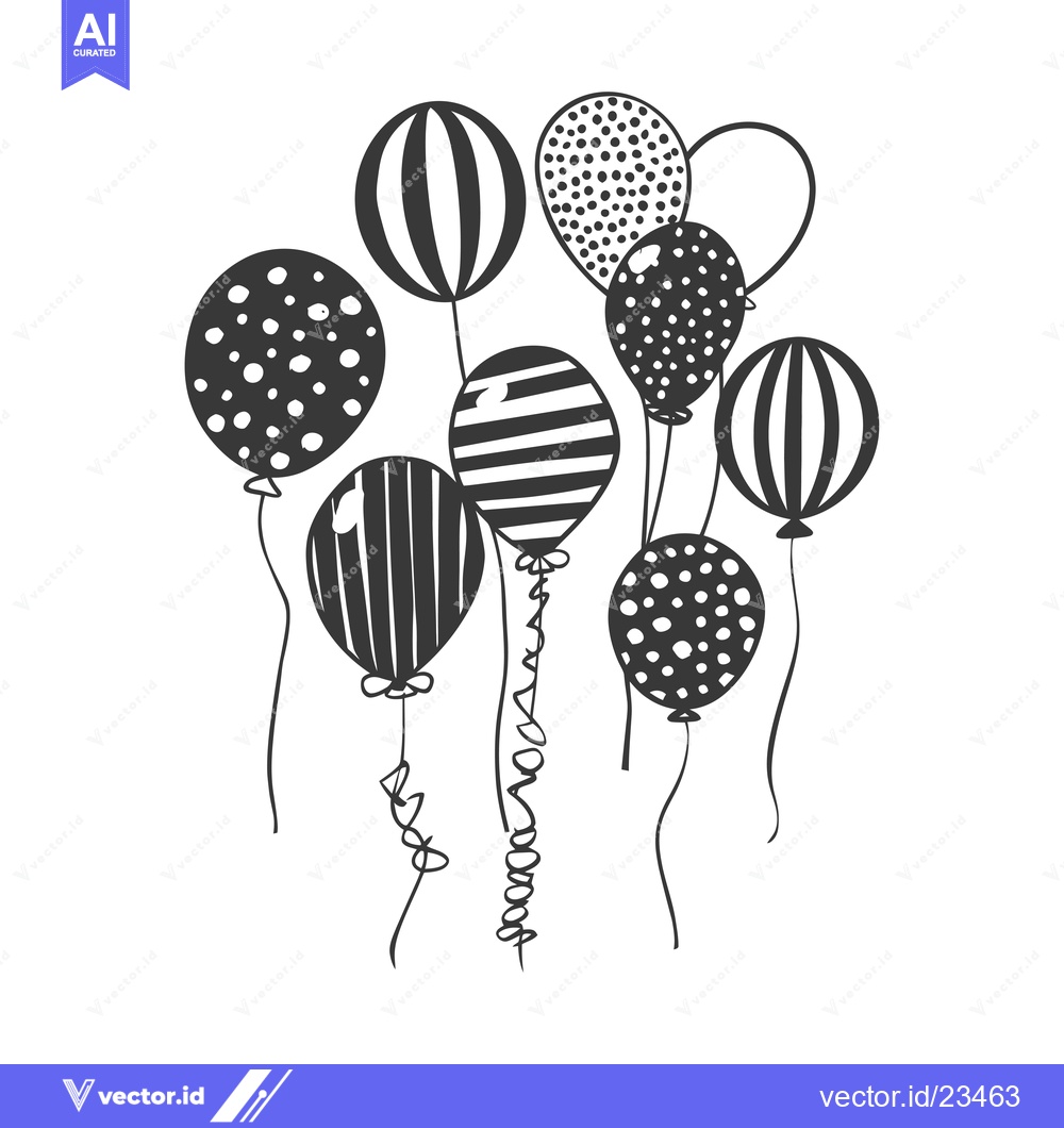 Premium Vector dari Black and White Hand-Drawn Balloons with Different Patterns