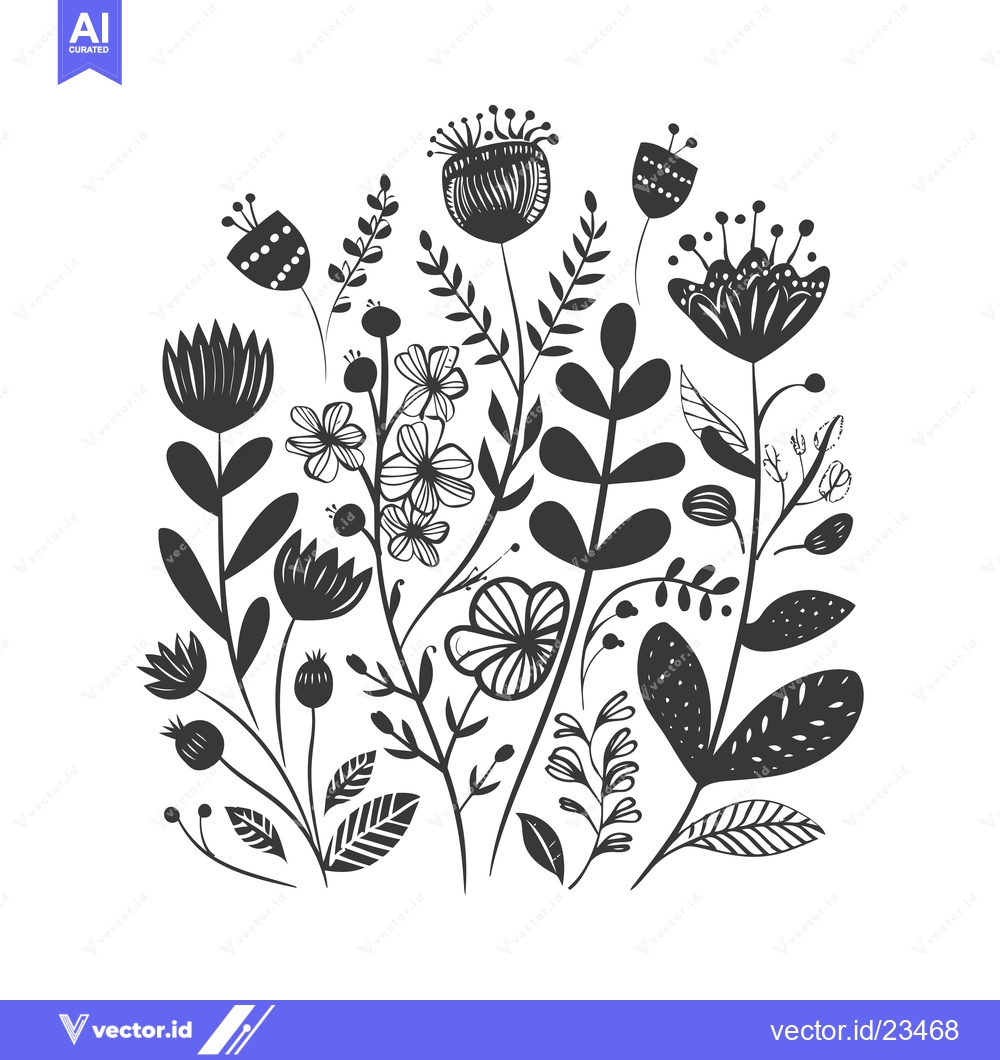 Premium Vector dari Black and White Hand-Drawn Floral Bouquet
