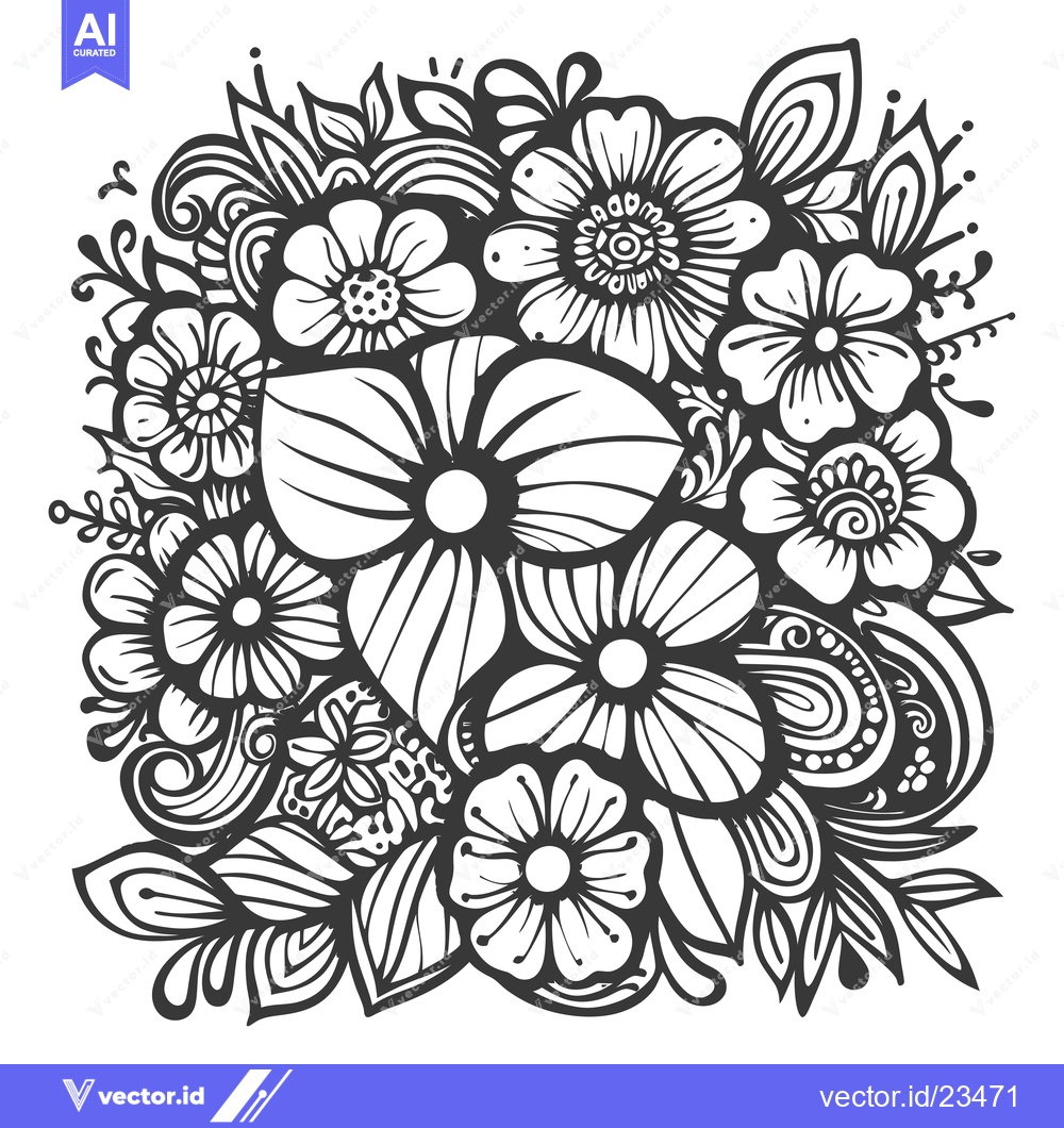 Premium Vector dari Black and White Hand-Drawn Floral Design with Intricate Details