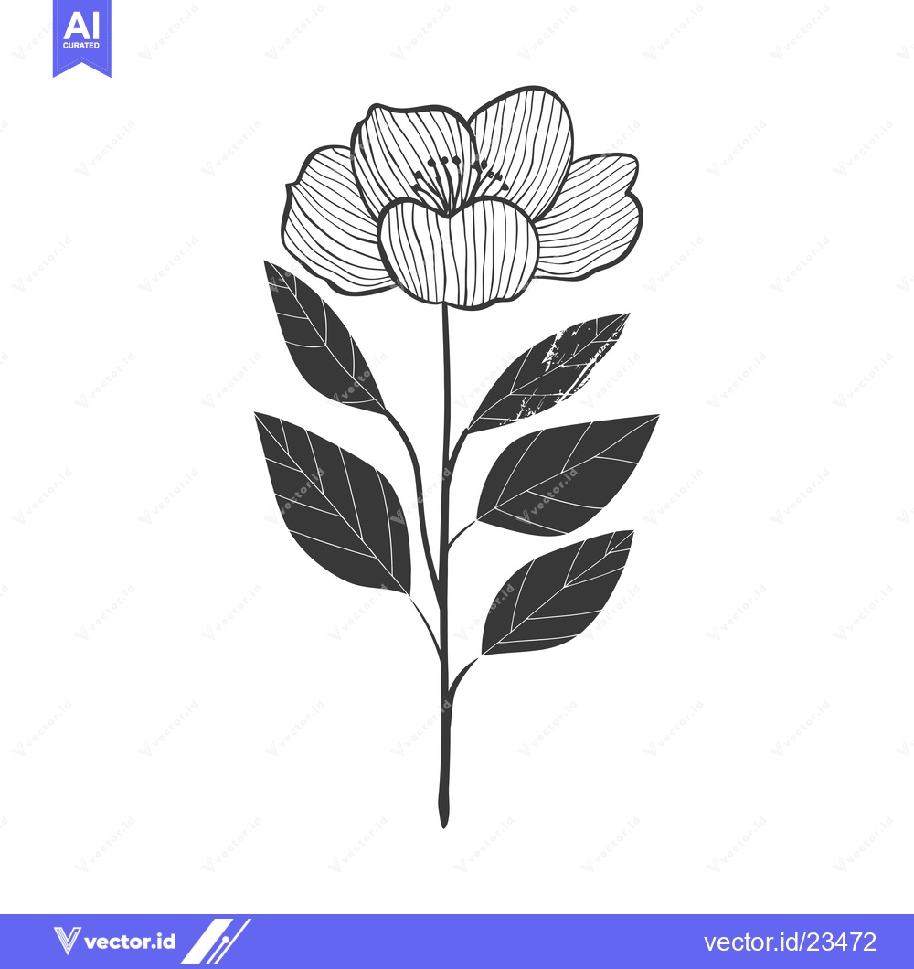 Premium Vector of Black and White Hand-Drawn Floral Illustration