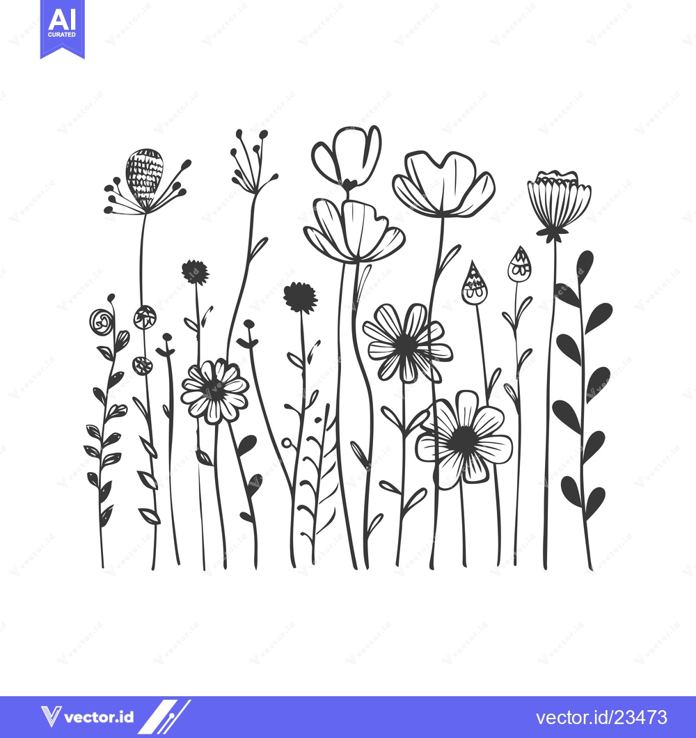 Premium Vector dari Black and White Hand-Drawn Floral Illustration