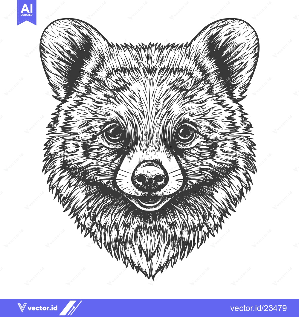 Premium Vector dari Black and White Hand Drawn Illustration of a Bear Cub's Face