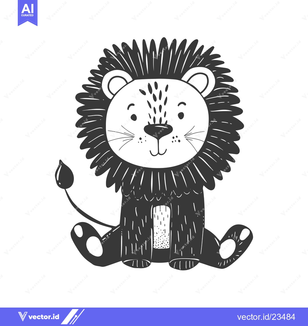 Premium Vector dari Black and white hand-drawn illustration of a cartoon lion sitting with