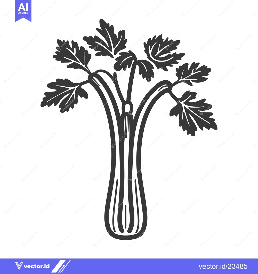 Premium Vector of Black and White Hand-Drawn Illustration of a Celery Stalk