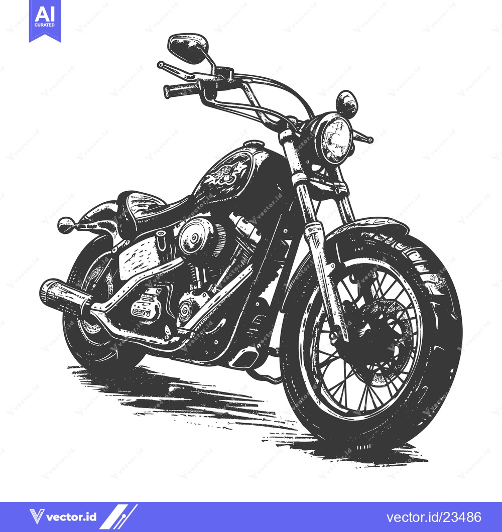 Premium Vector of Black and White Hand-Drawn Illustration of a Chopper Motorcycle