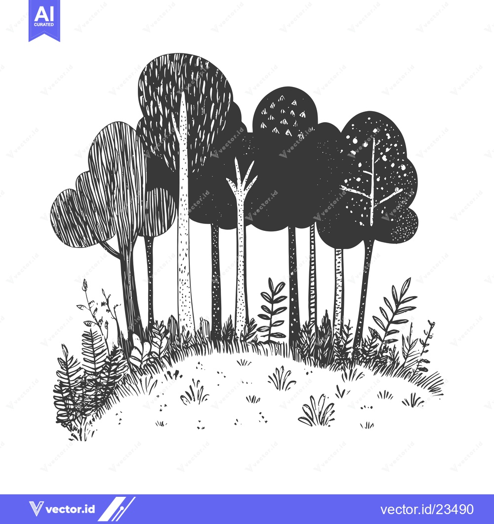 Premium Vector dari Black and White Hand-Drawn Illustration of a Forest