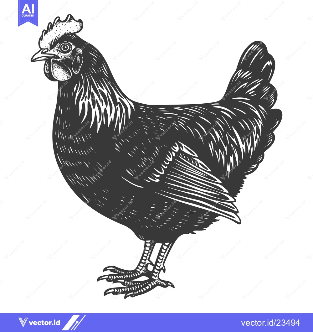 Premium Vector of Black and white hand-drawn illustration of a hen