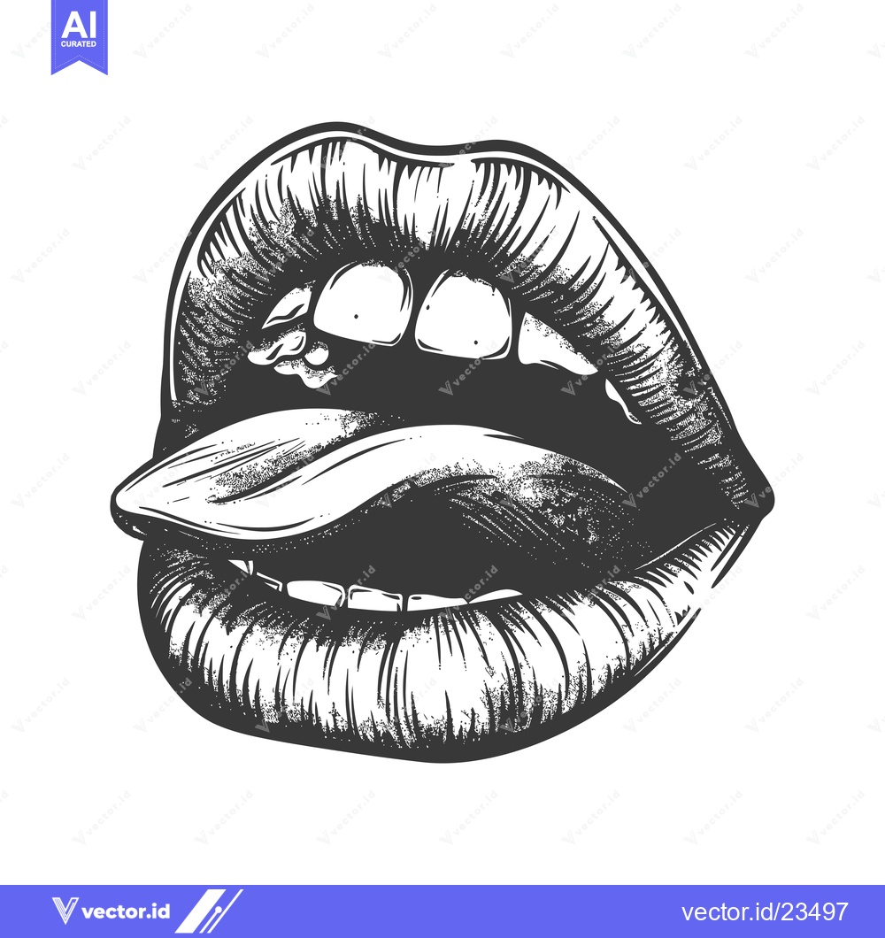 Premium Vector of Black and White Hand-Drawn Illustration of a Mouth with Tongue Out