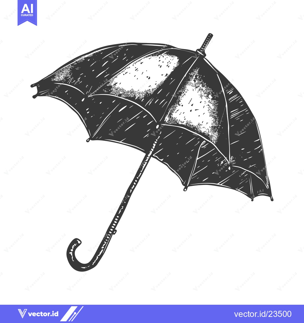 Premium Vector dari Black and white hand-drawn illustration of an umbrella