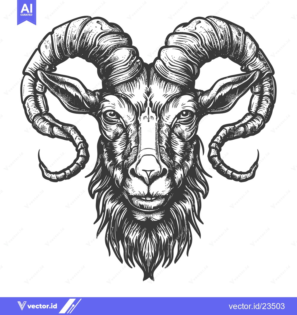 Premium Vector of Black and White Hand-Drawn Illustration of a Ram's Head