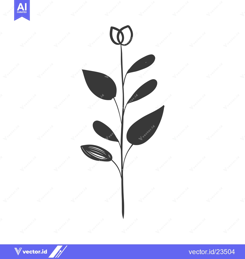 Premium Vector dari Black and White Hand Drawn Illustration of a Single Flower with Stem a