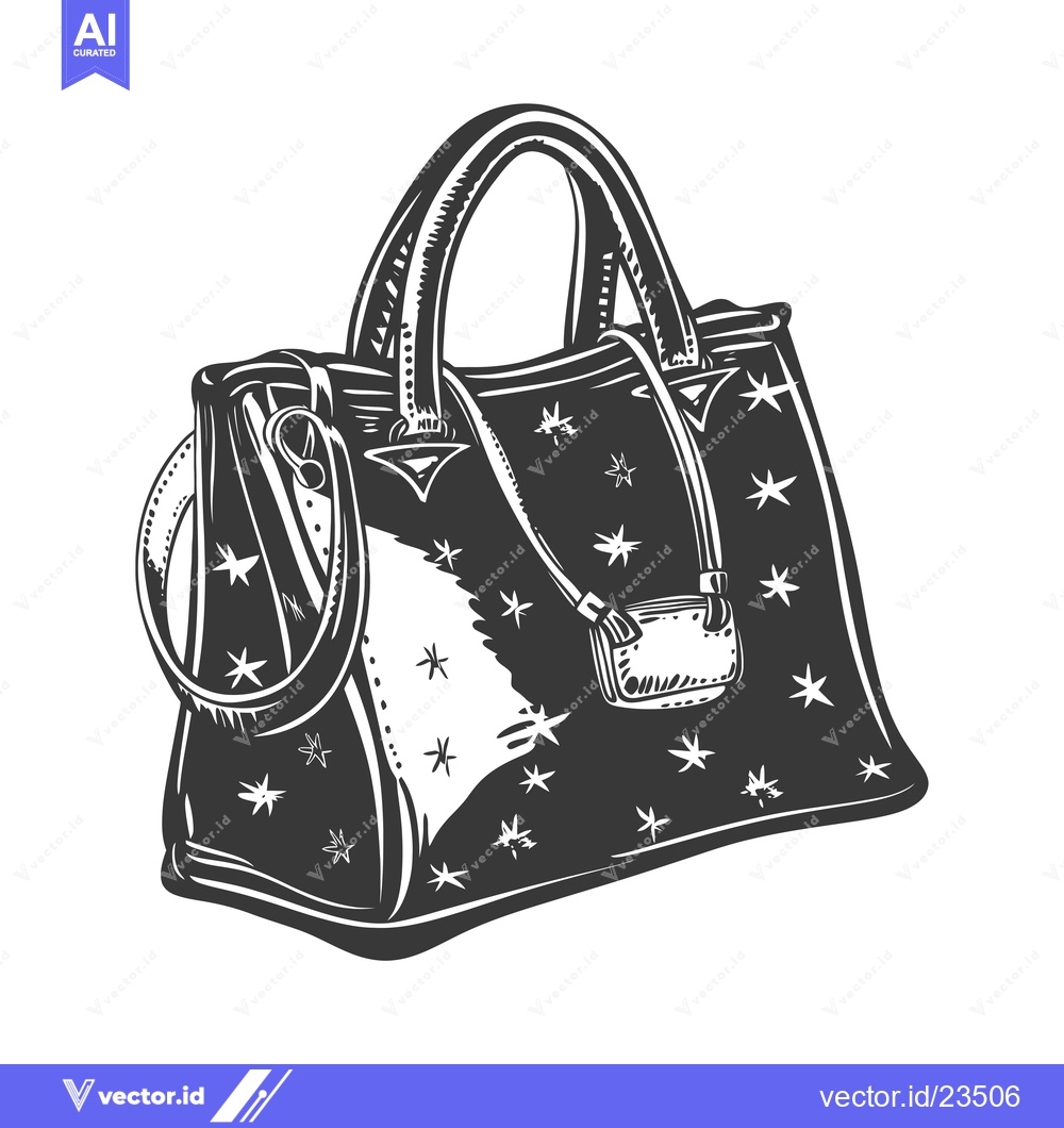Premium Vector dari Black and White Hand-Drawn Illustration of a Starry Patterned Handbag