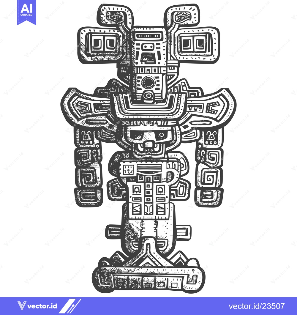 Premium Vector dari Black and White Hand-Drawn Illustration of a Stylized Ancient Deity