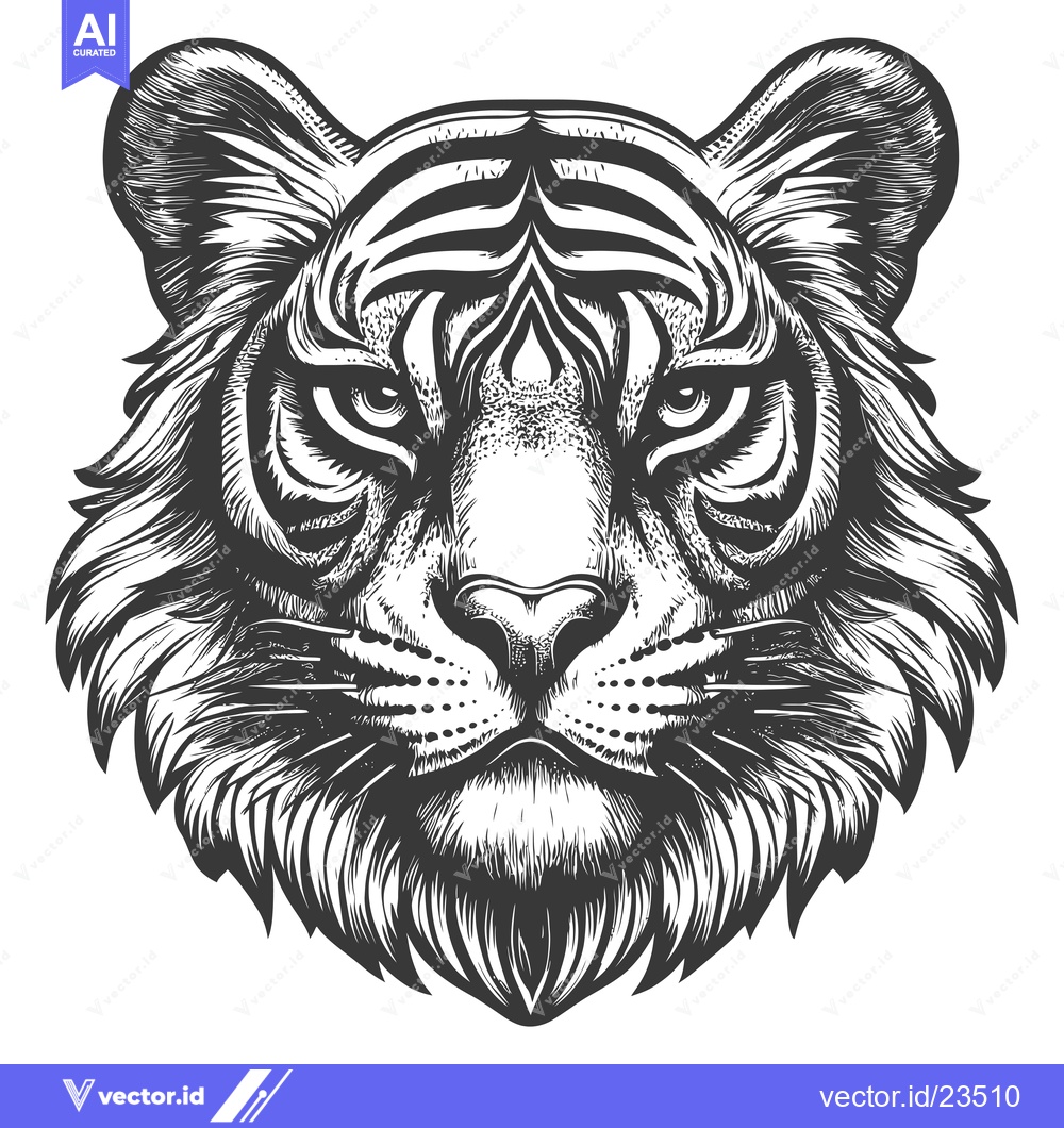 Premium Vector of Black and White Hand-Drawn Illustration of a Tiger's Head