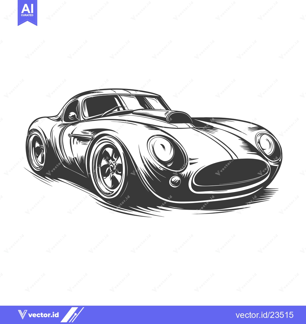 Premium Vector dari Black and White Hand-Drawn Illustration of a Vintage Race Car