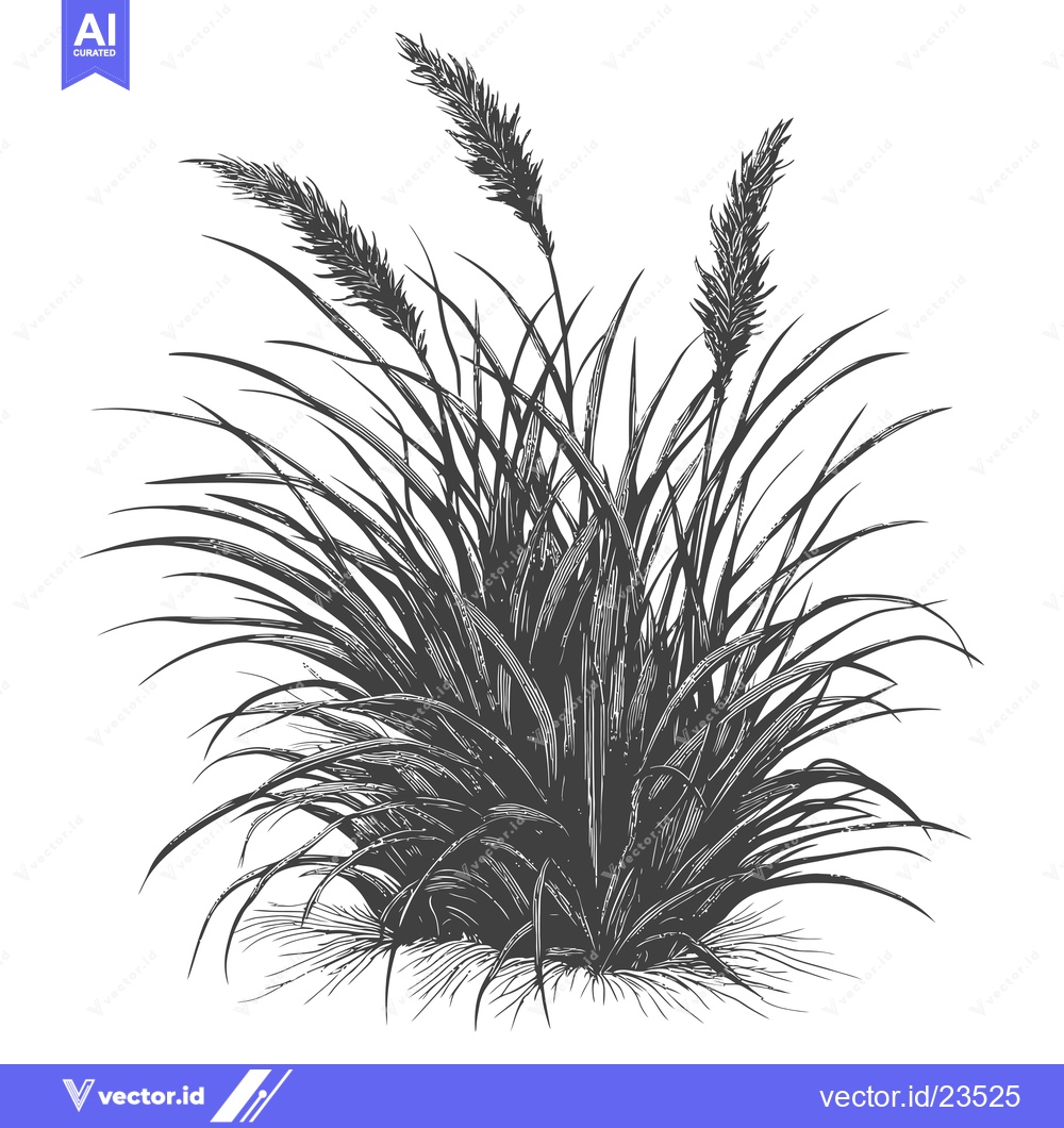 Premium Vector dari Black and White Hand-Drawn Illustration of Tall Grass