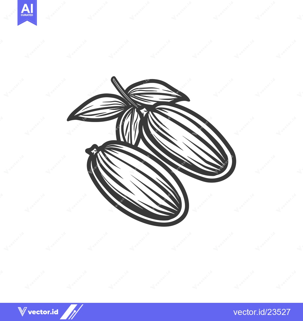 Premium Vector dari Black and White Hand-Drawn Illustration of Two Cardamom Pods with Leav