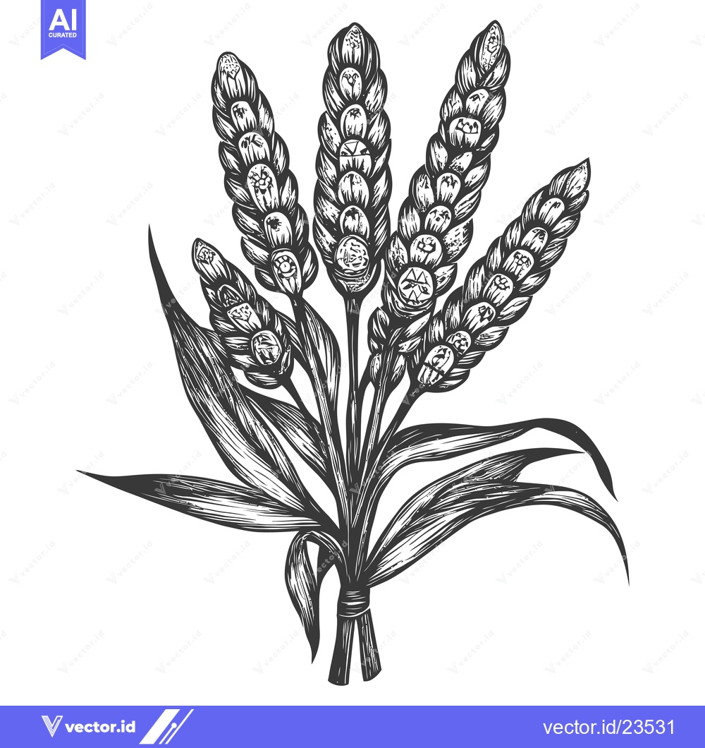 Premium Vector dari Black and White Hand-Drawn Illustration of Wheat Stalks