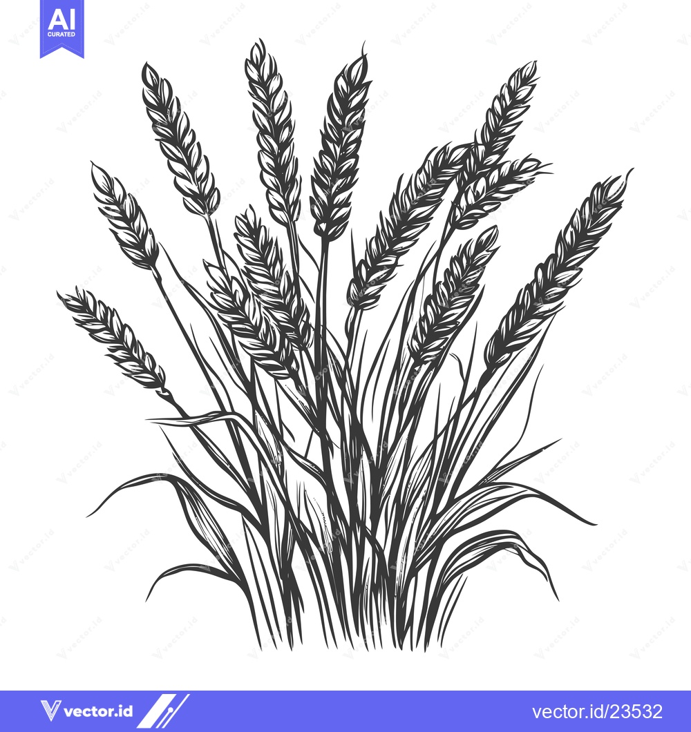 Premium Vector of Black and White Hand-Drawn Illustration of Wheat Stalks