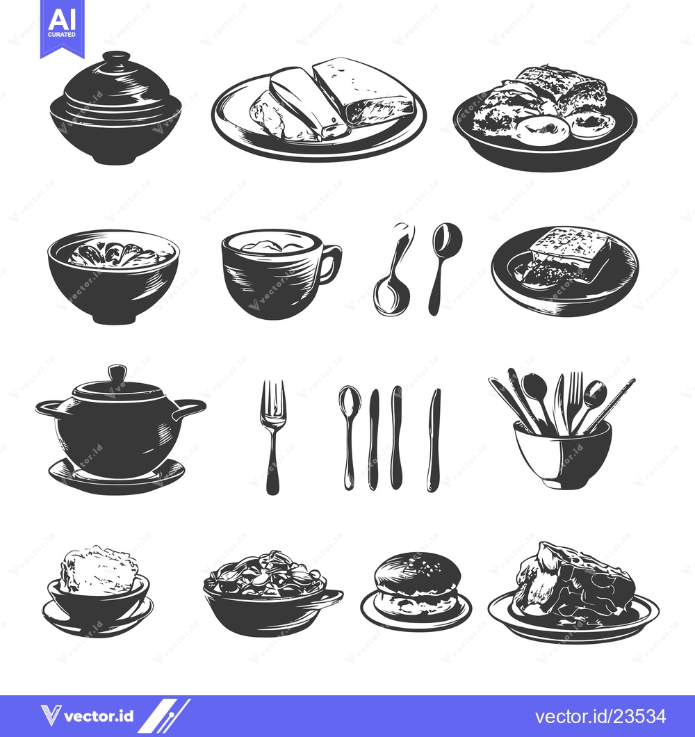 Premium Vector dari Black and White Hand-Drawn Illustrations of Food and Utensils