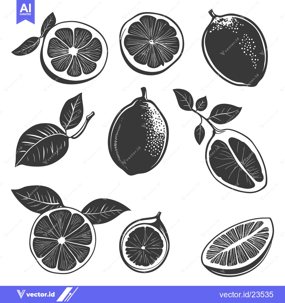 Premium Vector of Black and White Hand-Drawn Illustrations of Lemons and Lime