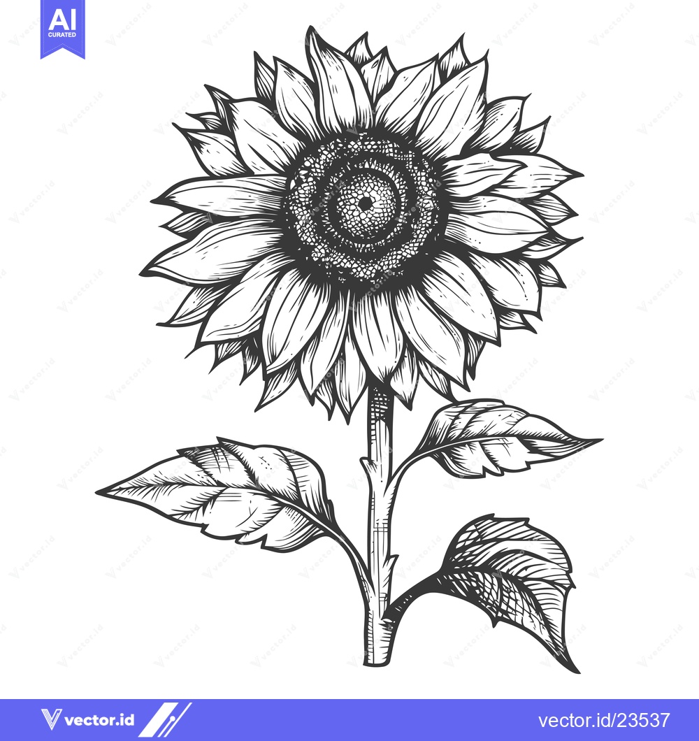 Premium Vector dari Black and White Hand Drawn Sketch of a Sunflower