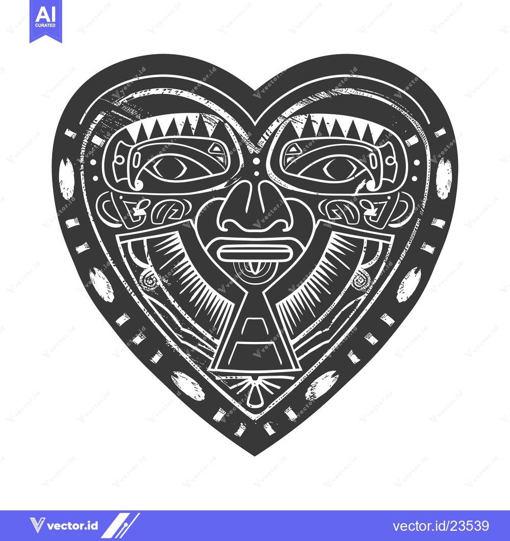Premium Vector dari Black and White Heart-Shaped Tribal Mask Design