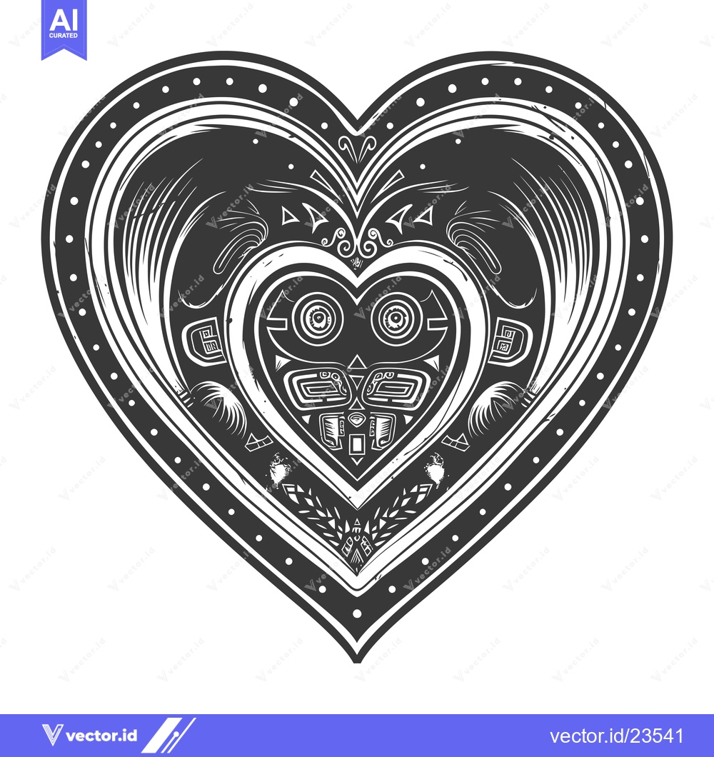 Premium Vector dari Black and White Heart with Native American Design