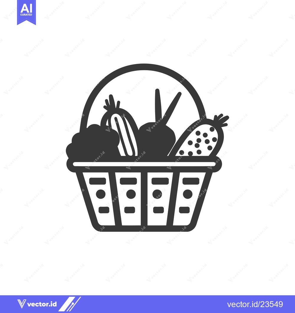 Premium Vector dari Black and white icon of a basket of vegetables