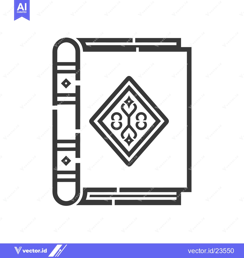 Premium Vector dari Black and White Icon of a Book with a Design on the Cover