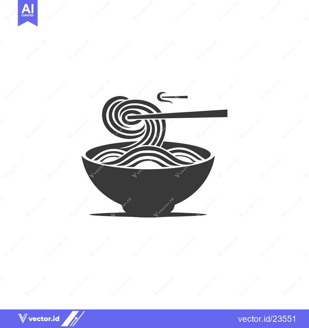 Premium Vector dari Black and White Icon of a Bowl of Noodles with Chopsticks
