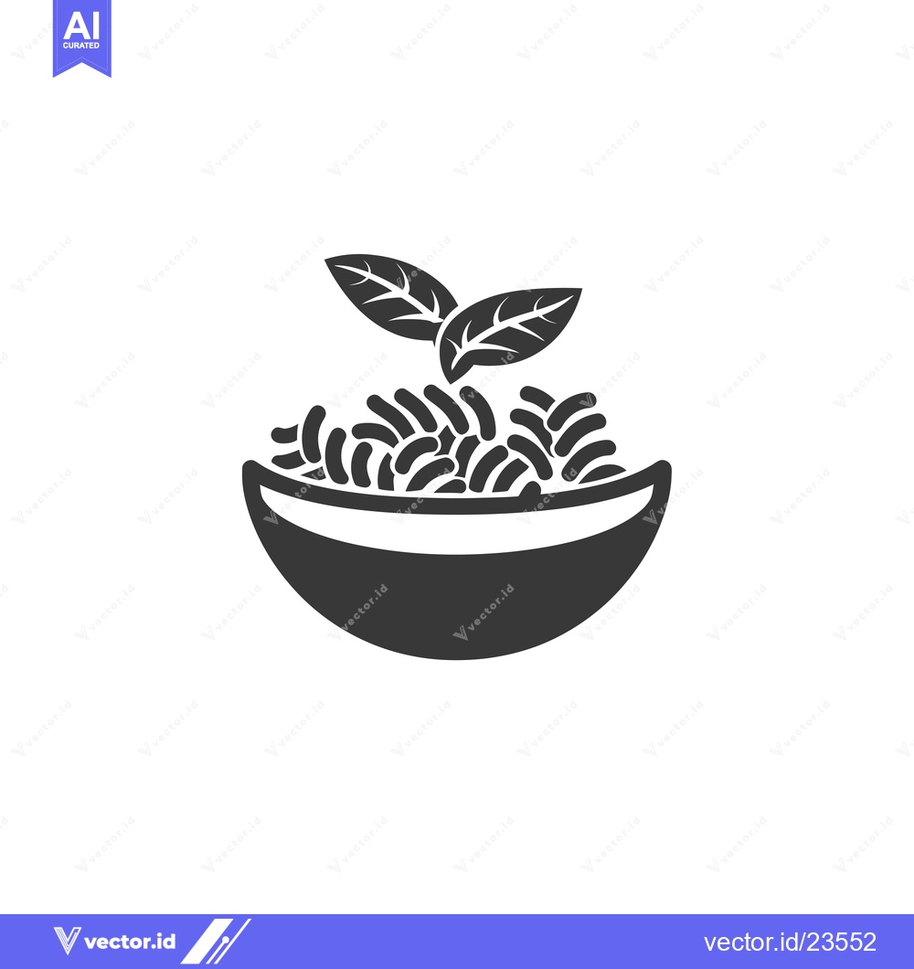 Premium Vector of Black and White Icon of a Bowl of Pasta with Basil