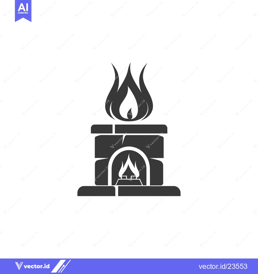 Premium Vector dari Black and White Icon of a Brick Fireplace with Flames