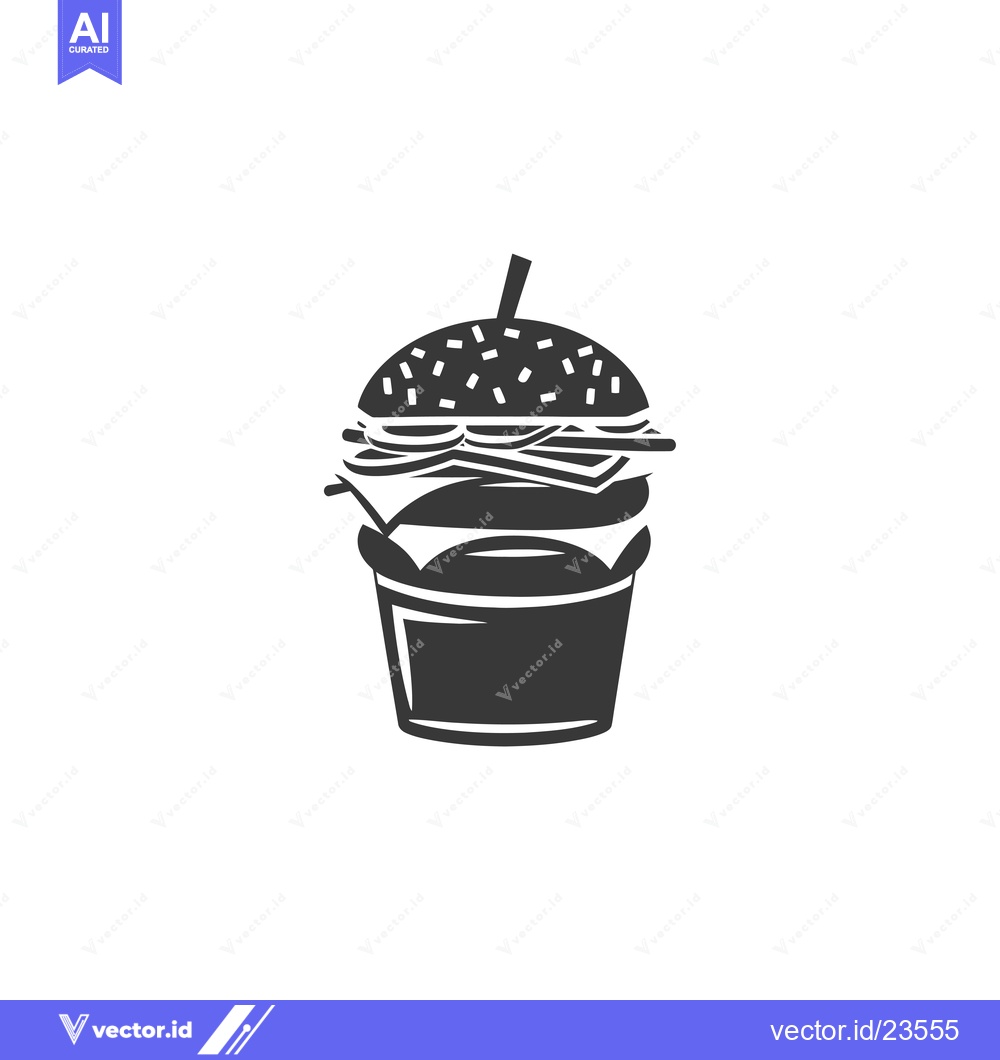 Premium Vector dari Black and White Icon of a Burger in a Paper Cup with a Straw