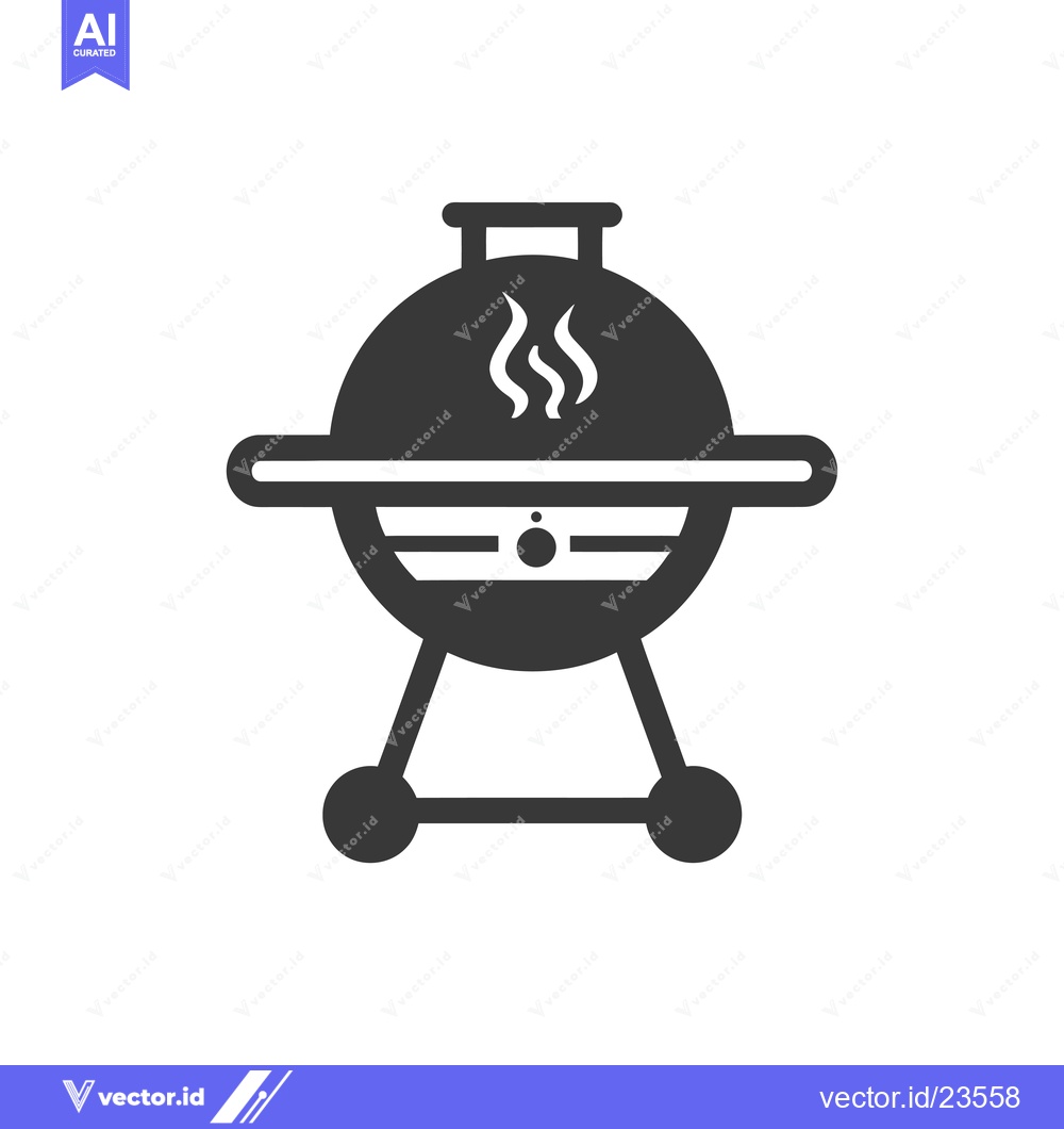 Premium Vector dari Black and White Icon of a Charcoal Grill with Smoke