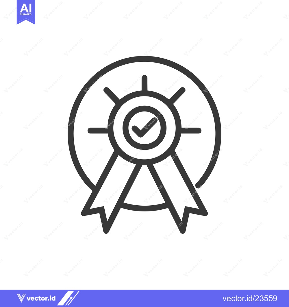 Premium Vector dari Black and White Icon of a Checkmark Badge with Ribbon