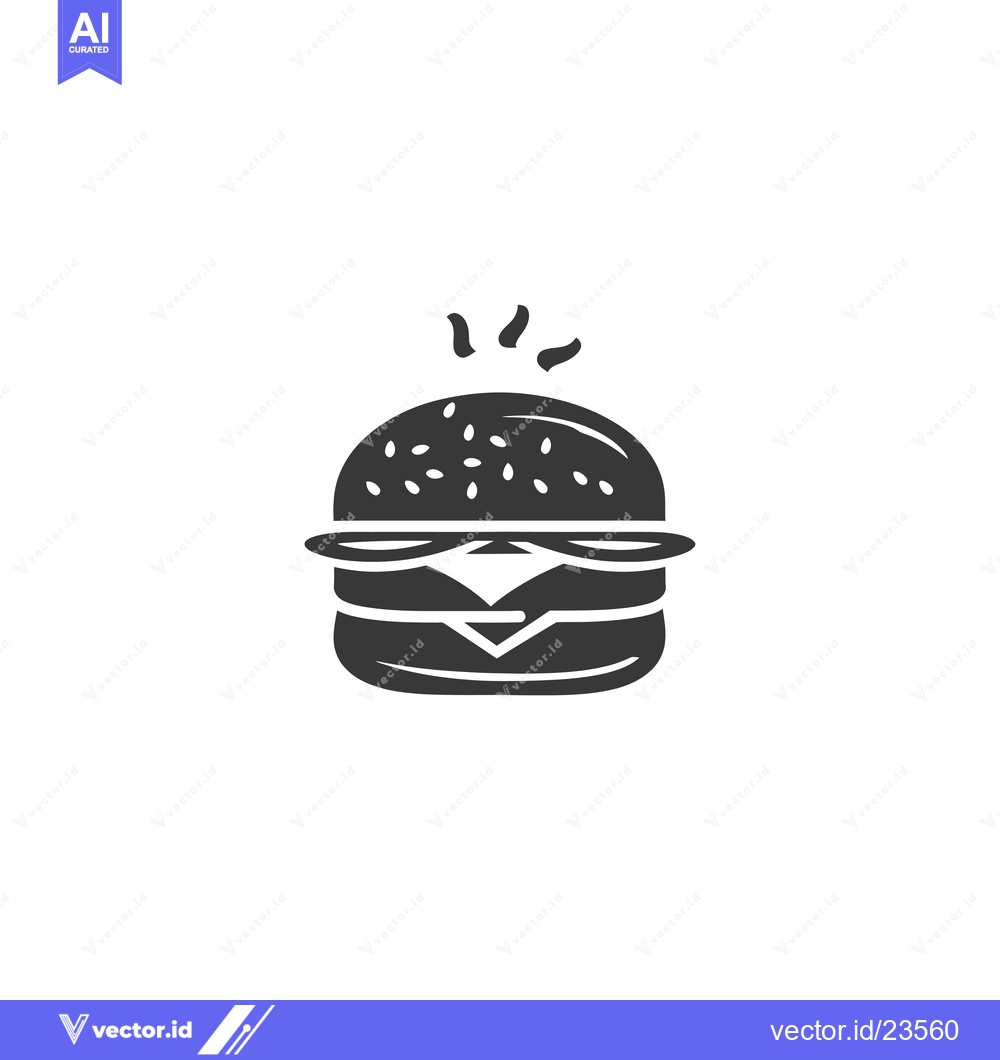 Premium Vector dari Black and White Icon of a Cheeseburger with Sesame Seed Bun