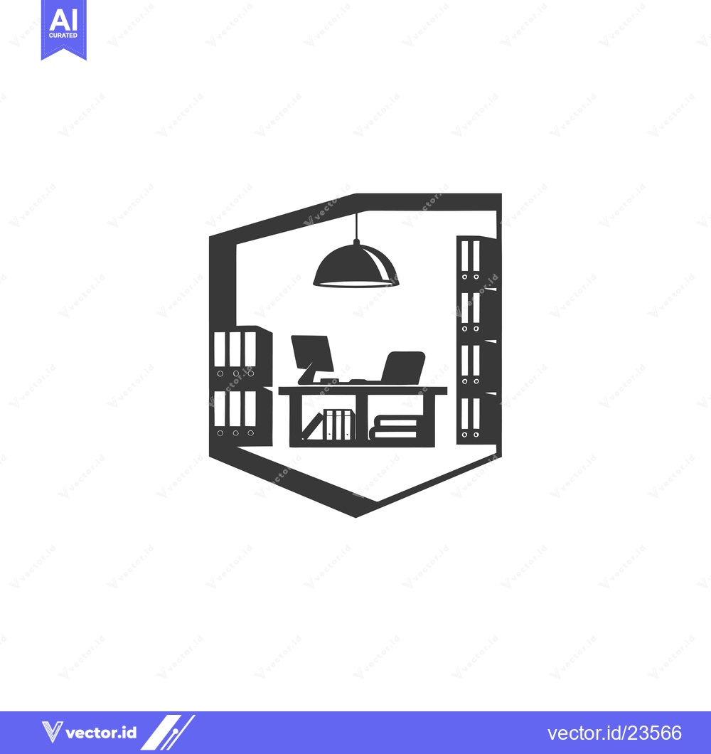 Premium Vector of Black and White Icon of a Desk in an Office