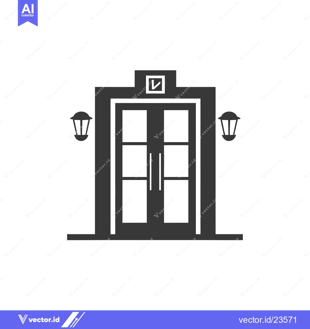 Premium Vector of Black and White Icon of a Double Door Entrance with Lanterns
