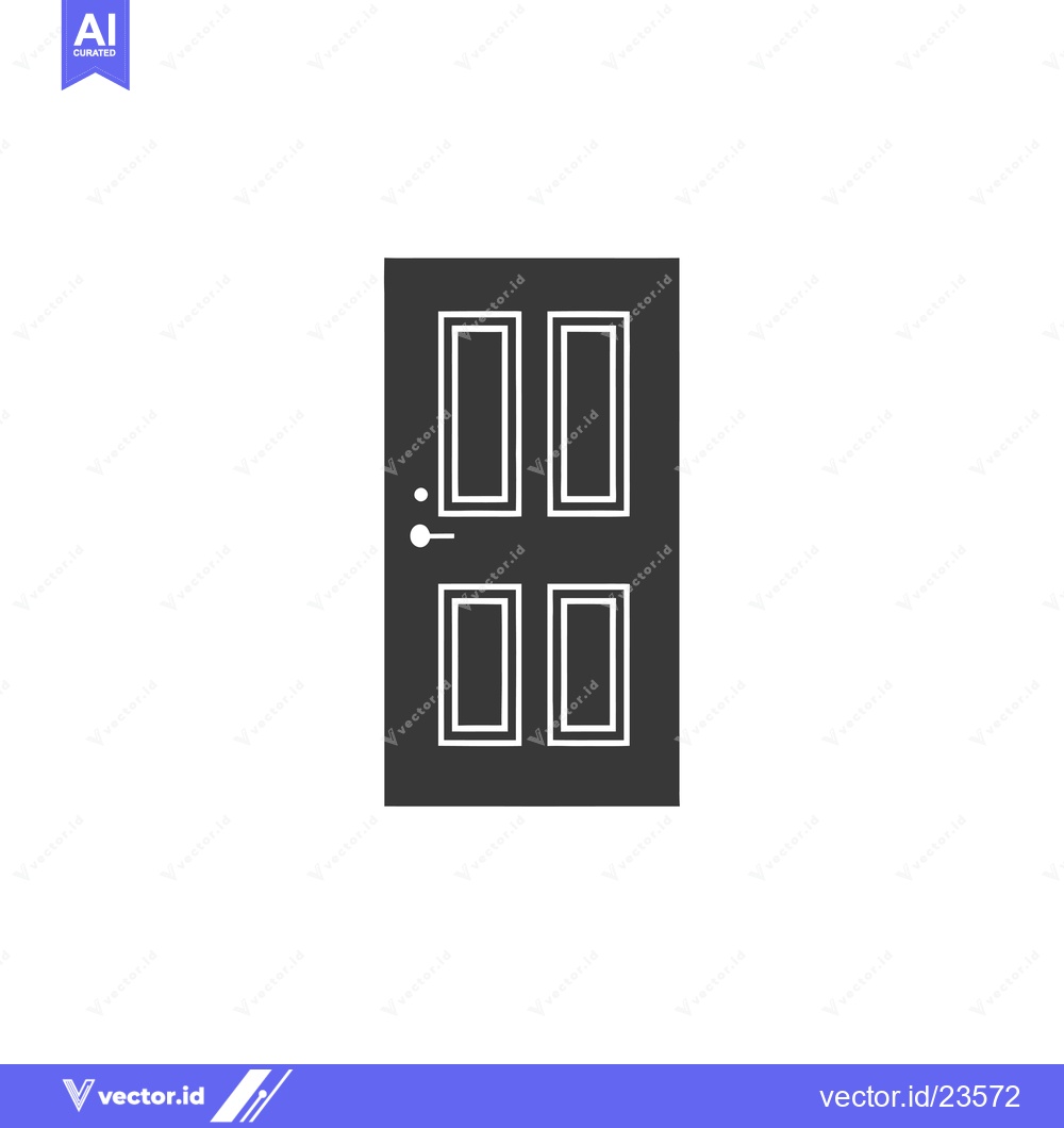 Premium Vector dari Black and White Icon of a Double Door with a Knob and Peephole