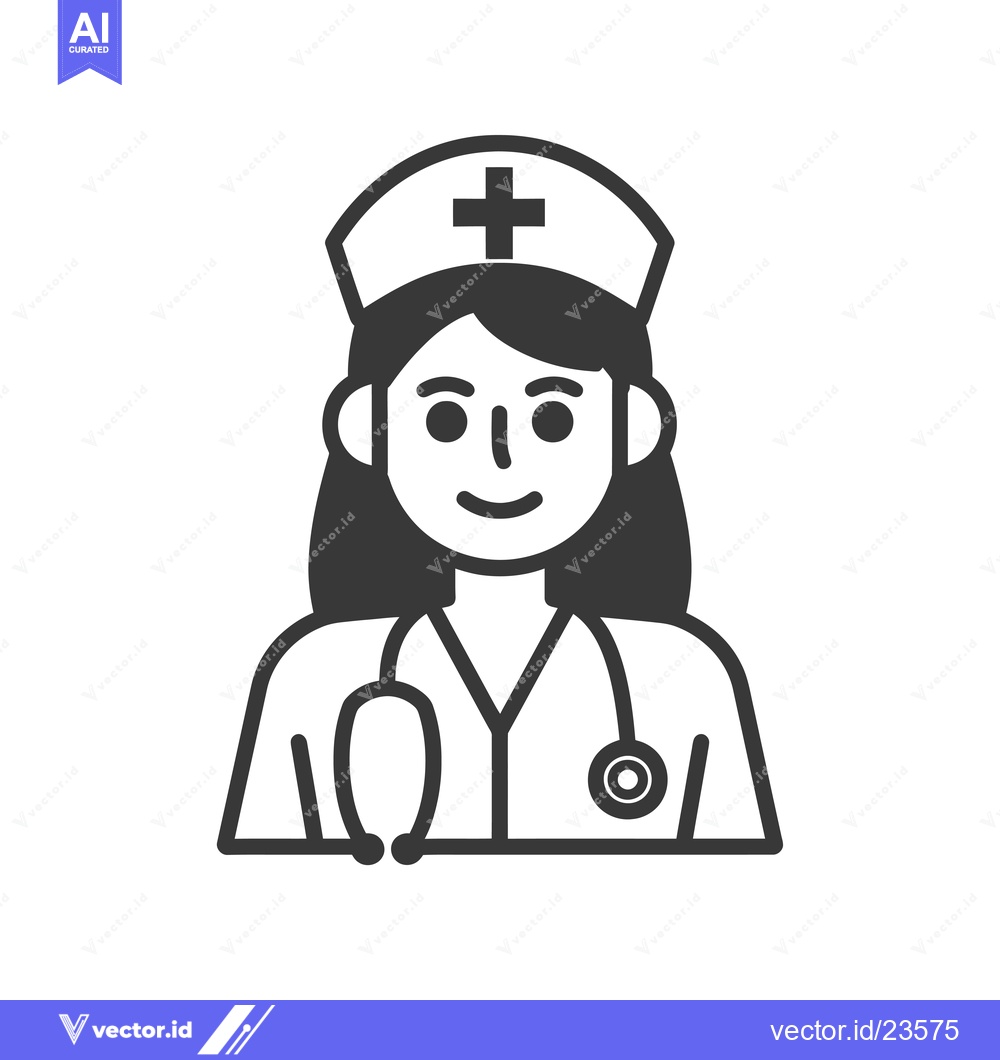 Premium Vector dari Black and White Icon of a Female Nurse Wearing a Hat and Stethoscope