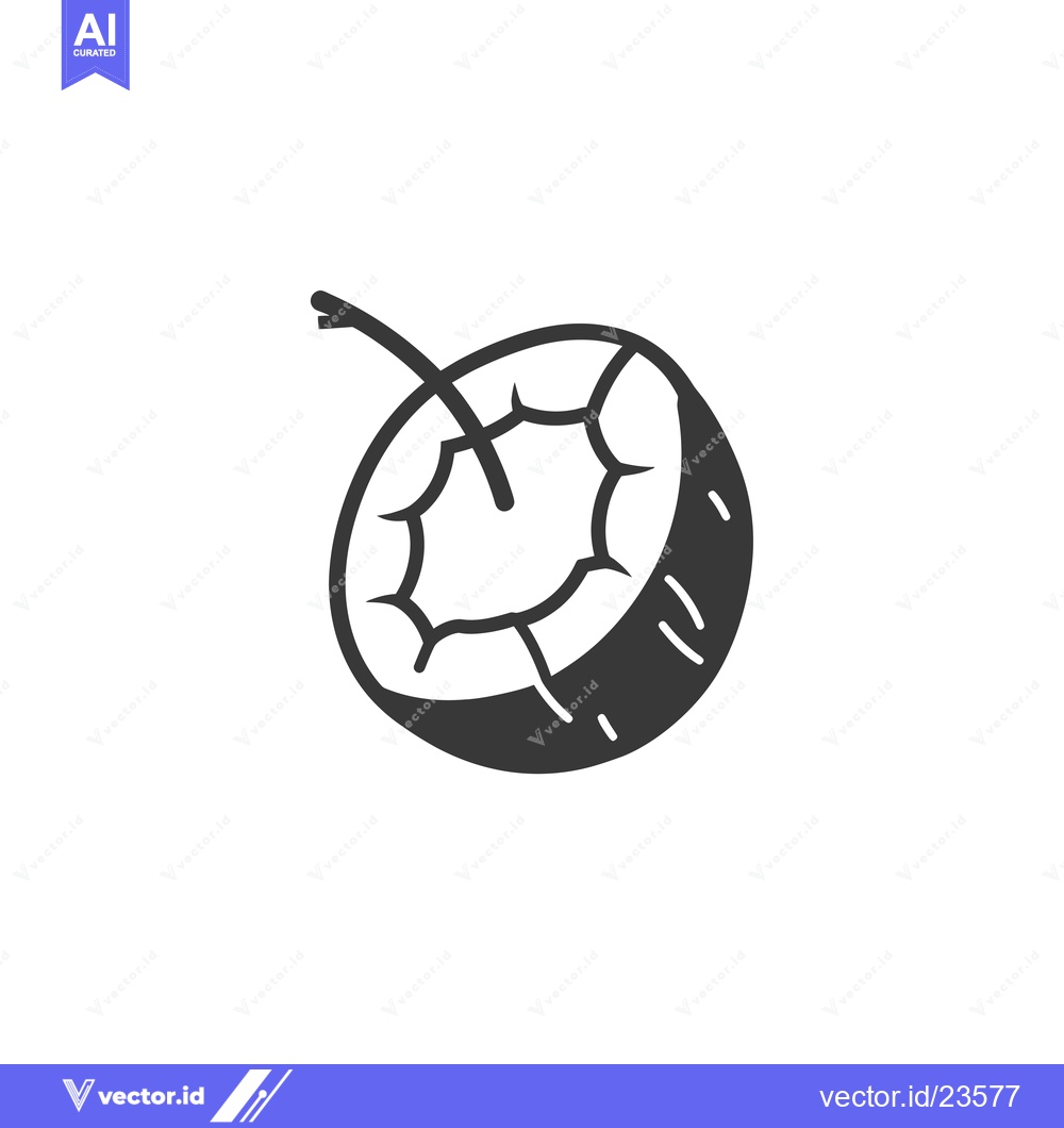 Premium Vector of Black and White Icon of a Half Coconut with a Stem