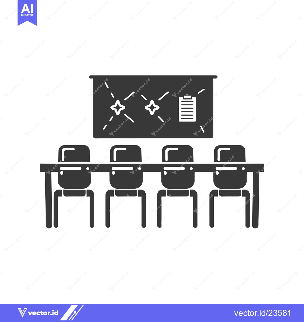 Premium Vector of Black and White Icon of a Meeting Room with a Table, Chairs, and a Whi